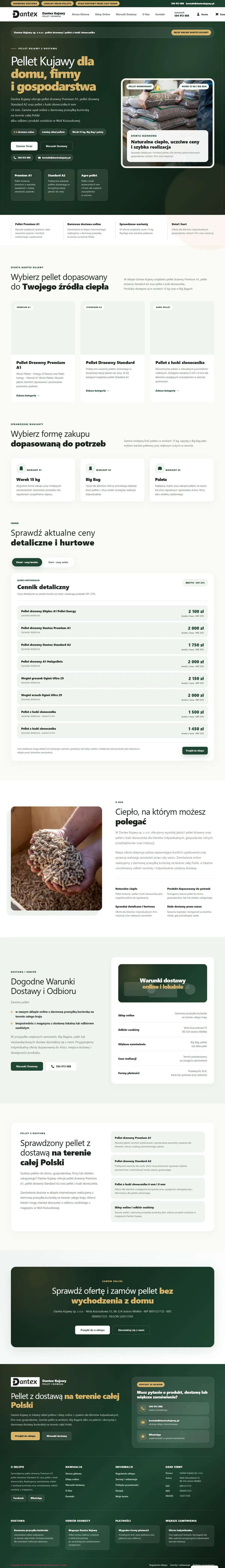Sklep z pelletem i biomasą Dantex Kujawy — pełny widok strony głównej